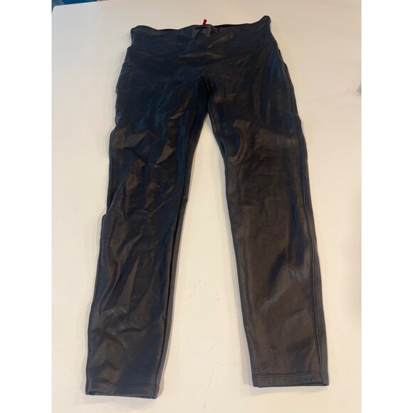 Spanx Faux Leather Leggings 2X Black High Waist Stretch Pull-On Style - Picture 1 of 6